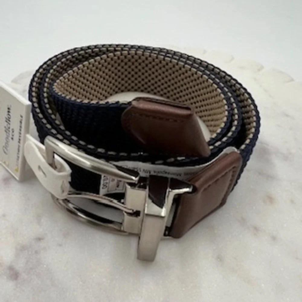 Goodfellow & Co Mens Reversible Braided Stretch Belt Navy Tan Large 36-40 NEW‎